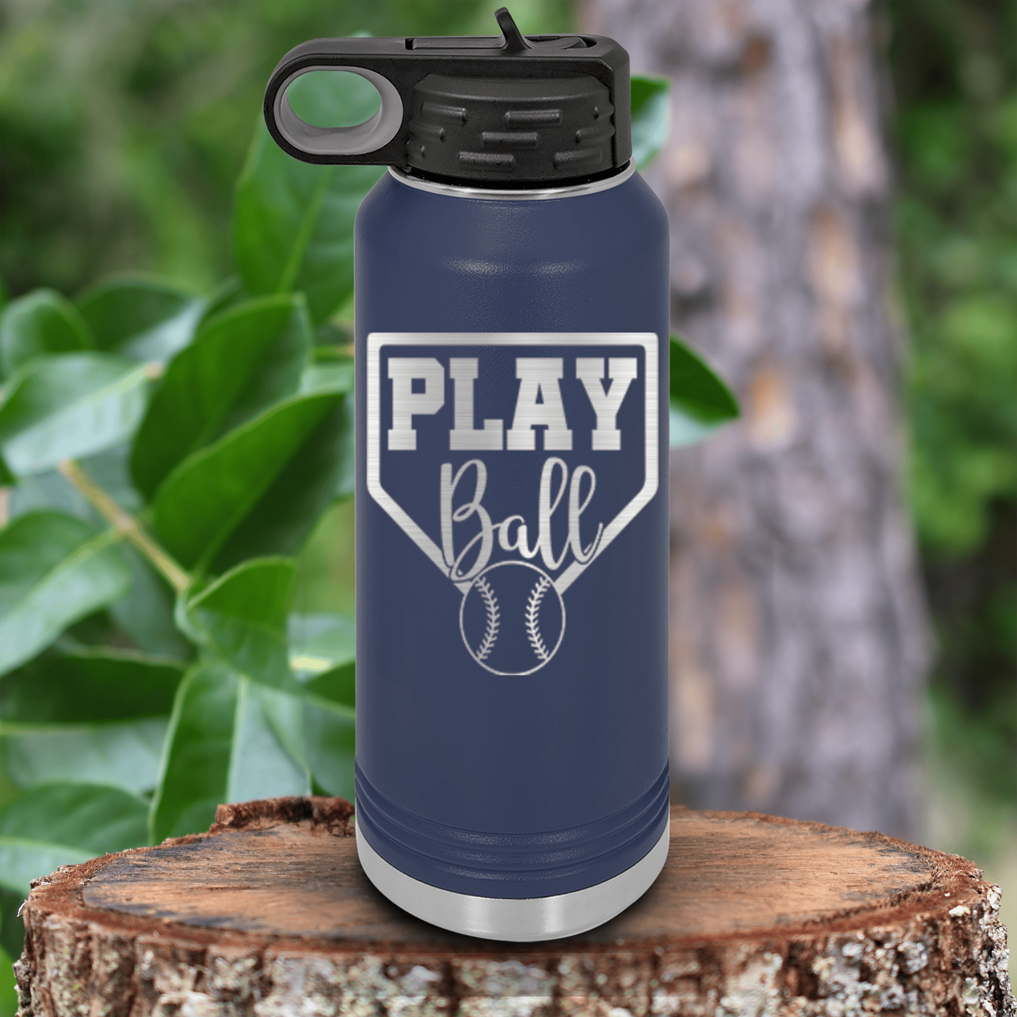 Navy Baseball Water Bottle With Its Game Time Design