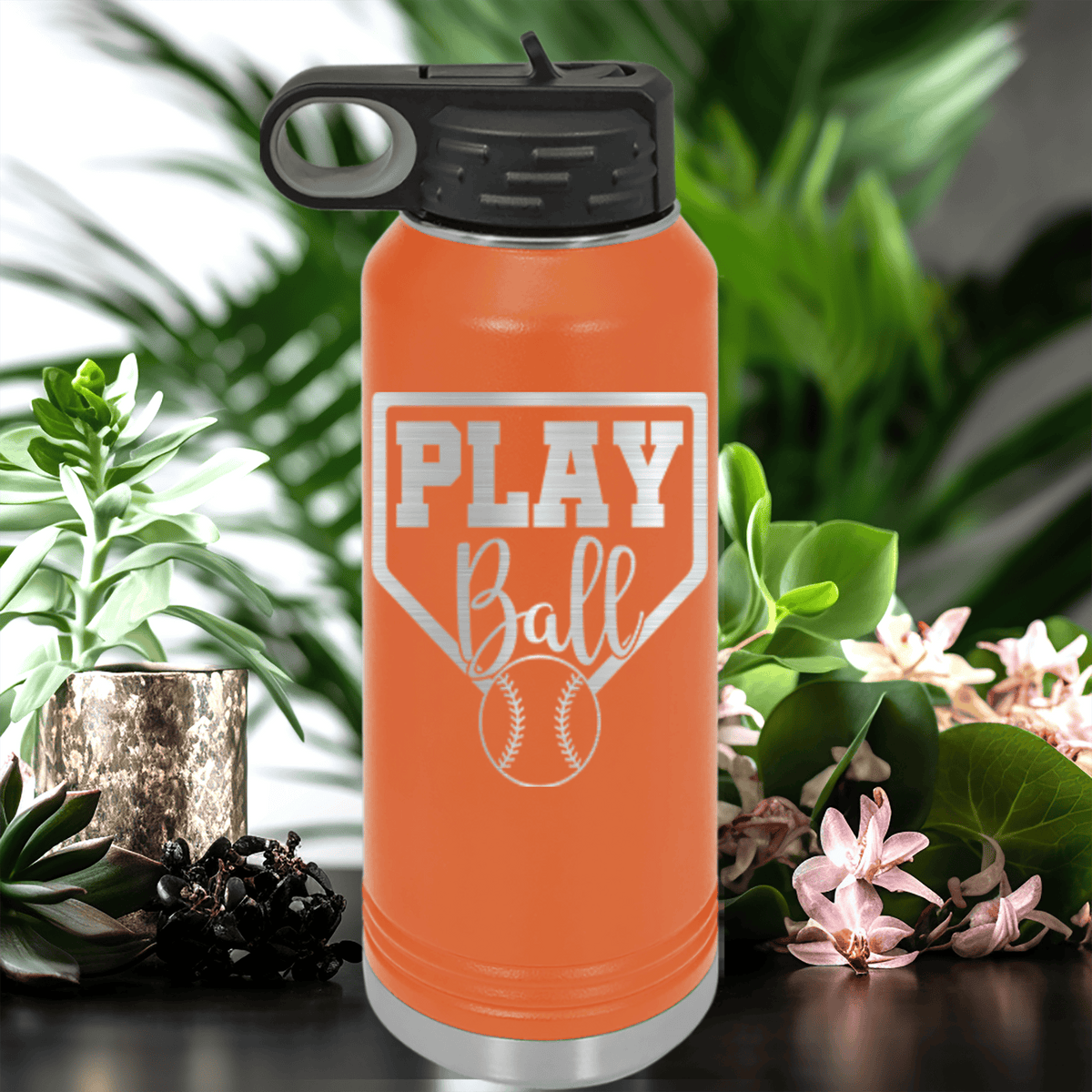 Orange Baseball Water Bottle With Its Game Time Design