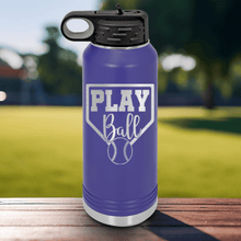 Load image into Gallery viewer, Purple Baseball Water Bottle With Its Game Time Design
