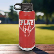 Load image into Gallery viewer, Red Baseball Water Bottle With Its Game Time Design
