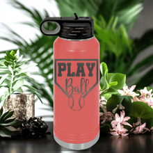 Load image into Gallery viewer, Salmon Baseball Water Bottle With Its Game Time Design
