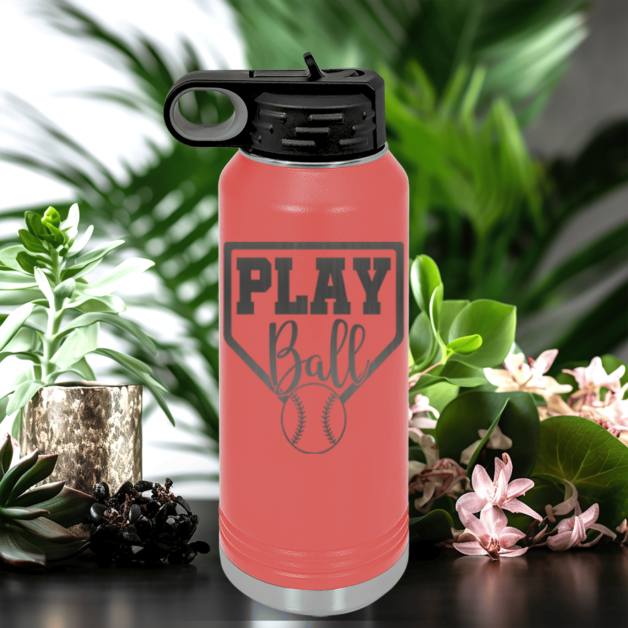 Salmon Baseball Water Bottle With Its Game Time Design
