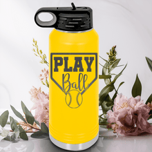 Load image into Gallery viewer, Yellow Baseball Water Bottle With Its Game Time Design
