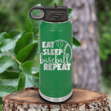 Load image into Gallery viewer, Green Baseball Water Bottle With Lifes Rythm Baseball Design
