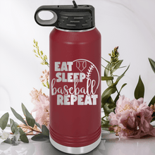 Load image into Gallery viewer, Maroon Baseball Water Bottle With Lifes Rythm Baseball Design
