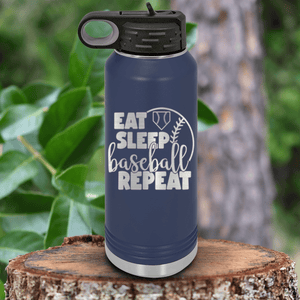 Navy Baseball Water Bottle With Lifes Rythm Baseball Design