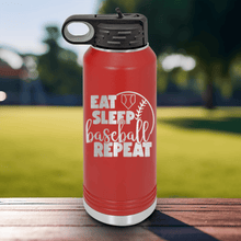 Load image into Gallery viewer, Red Baseball Water Bottle With Lifes Rythm Baseball Design

