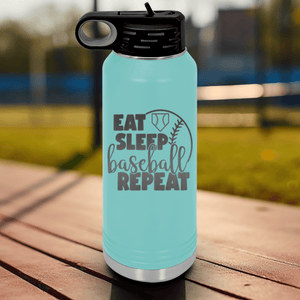 Teal Baseball Water Bottle With Lifes Rythm Baseball Design