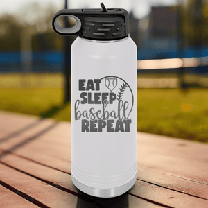White Baseball Water Bottle With Lifes Rythm Baseball Design