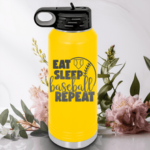 Load image into Gallery viewer, Yellow Baseball Water Bottle With Lifes Rythm Baseball Design
