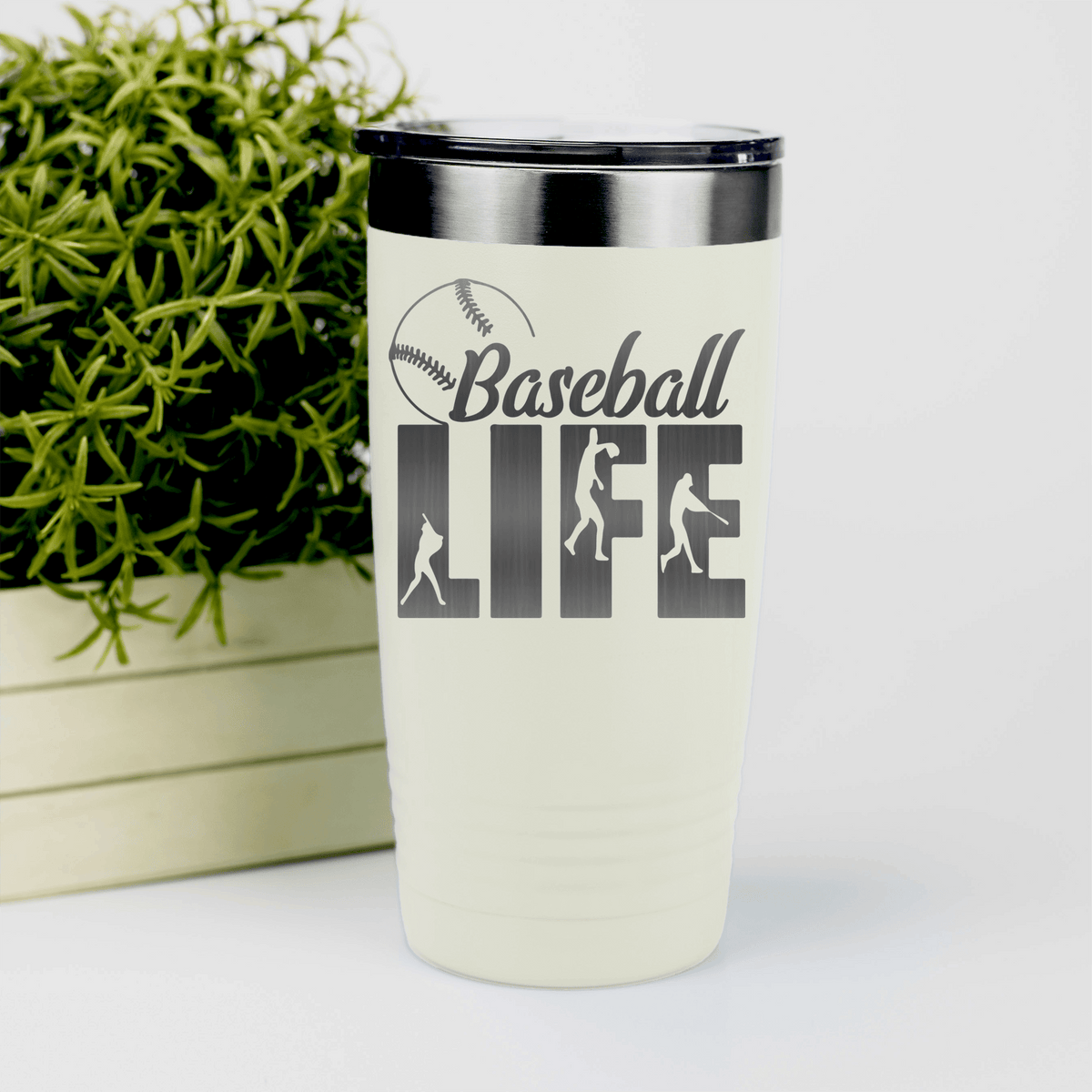 White baseball tumbler Living The Diamond Dream