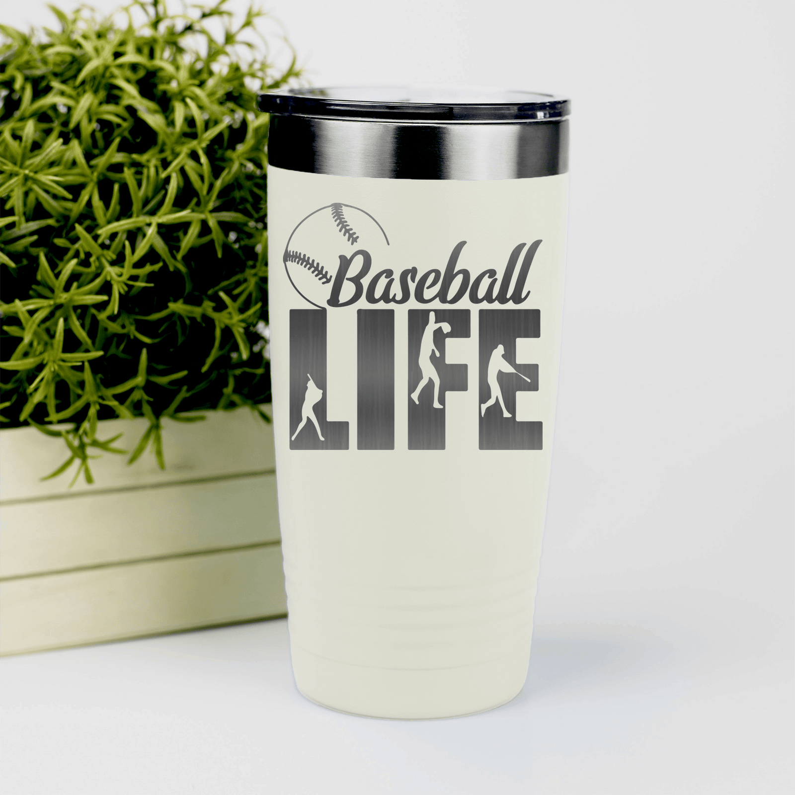 White baseball tumbler Living The Diamond Dream