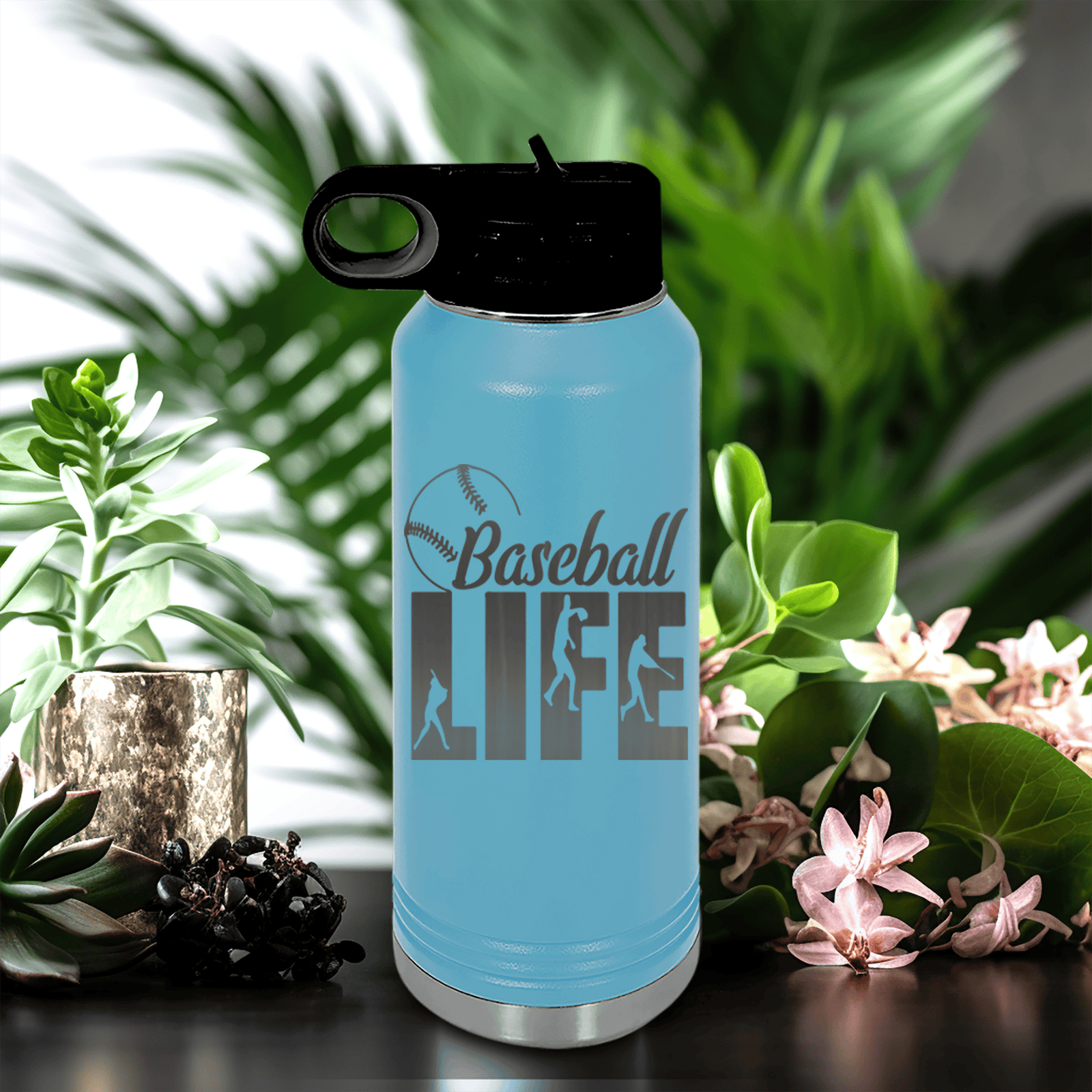 Light Blue Baseball Water Bottle With Living The Diamond Dream Design