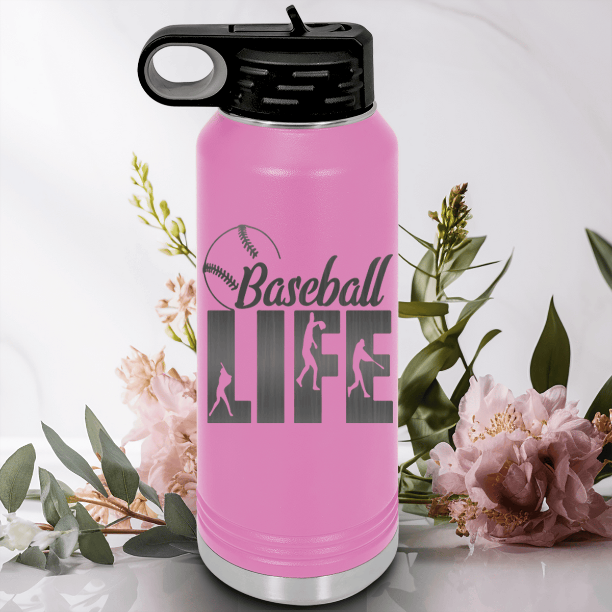 Light Purple Baseball Water Bottle With Living The Diamond Dream Design