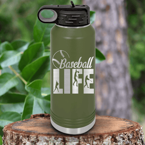 Military Green Baseball Water Bottle With Living The Diamond Dream Design