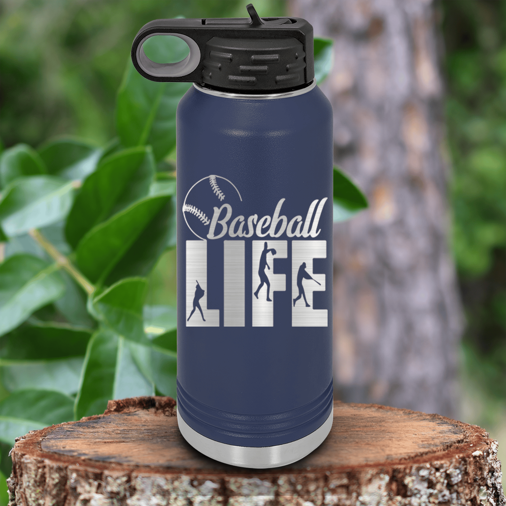 Navy Baseball Water Bottle With Living The Diamond Dream Design