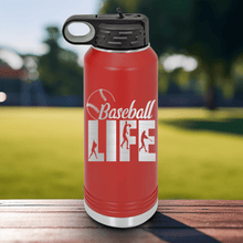 Load image into Gallery viewer, Red Baseball Water Bottle With Living The Diamond Dream Design
