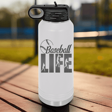 Load image into Gallery viewer, White Baseball Water Bottle With Living The Diamond Dream Design

