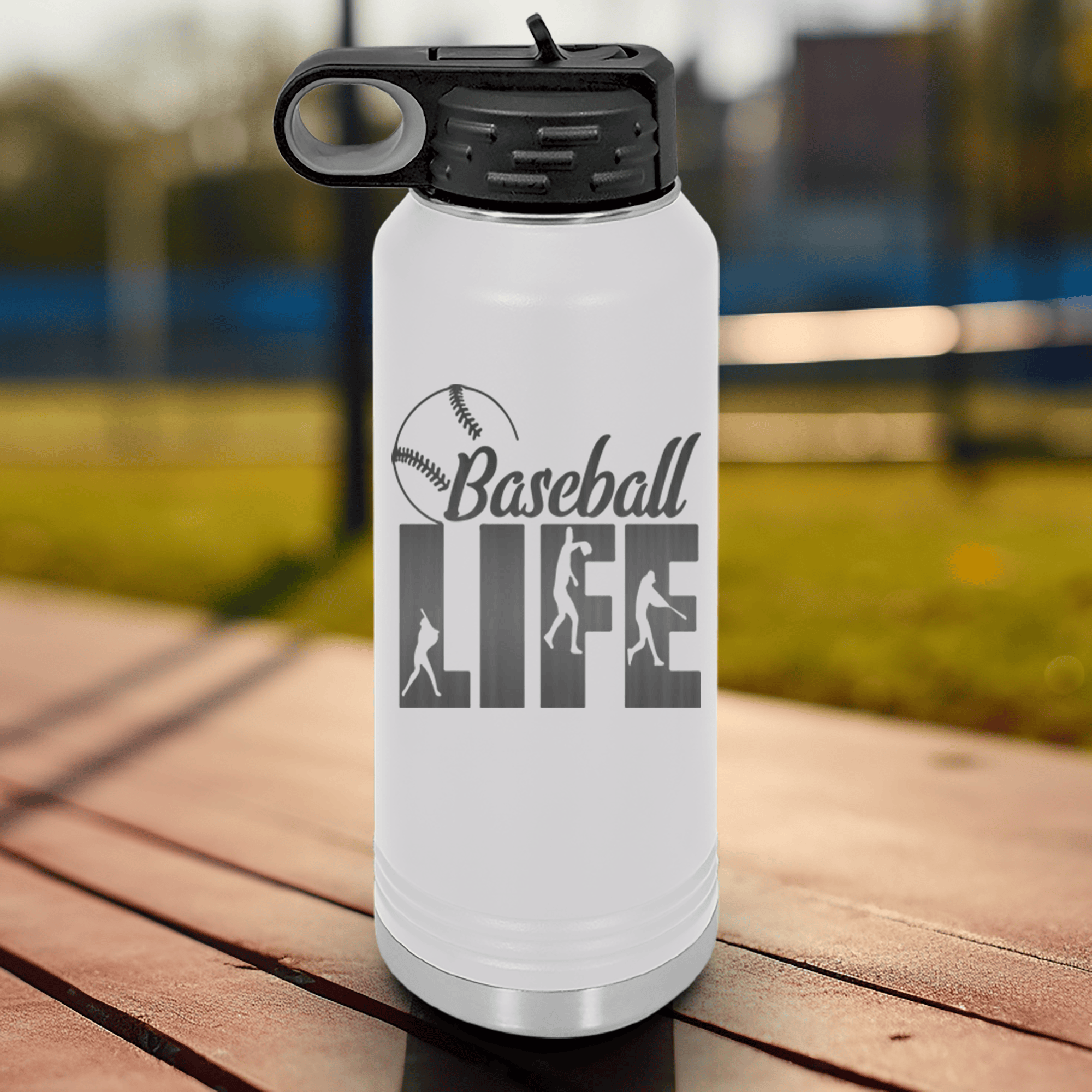 White Baseball Water Bottle With Living The Diamond Dream Design