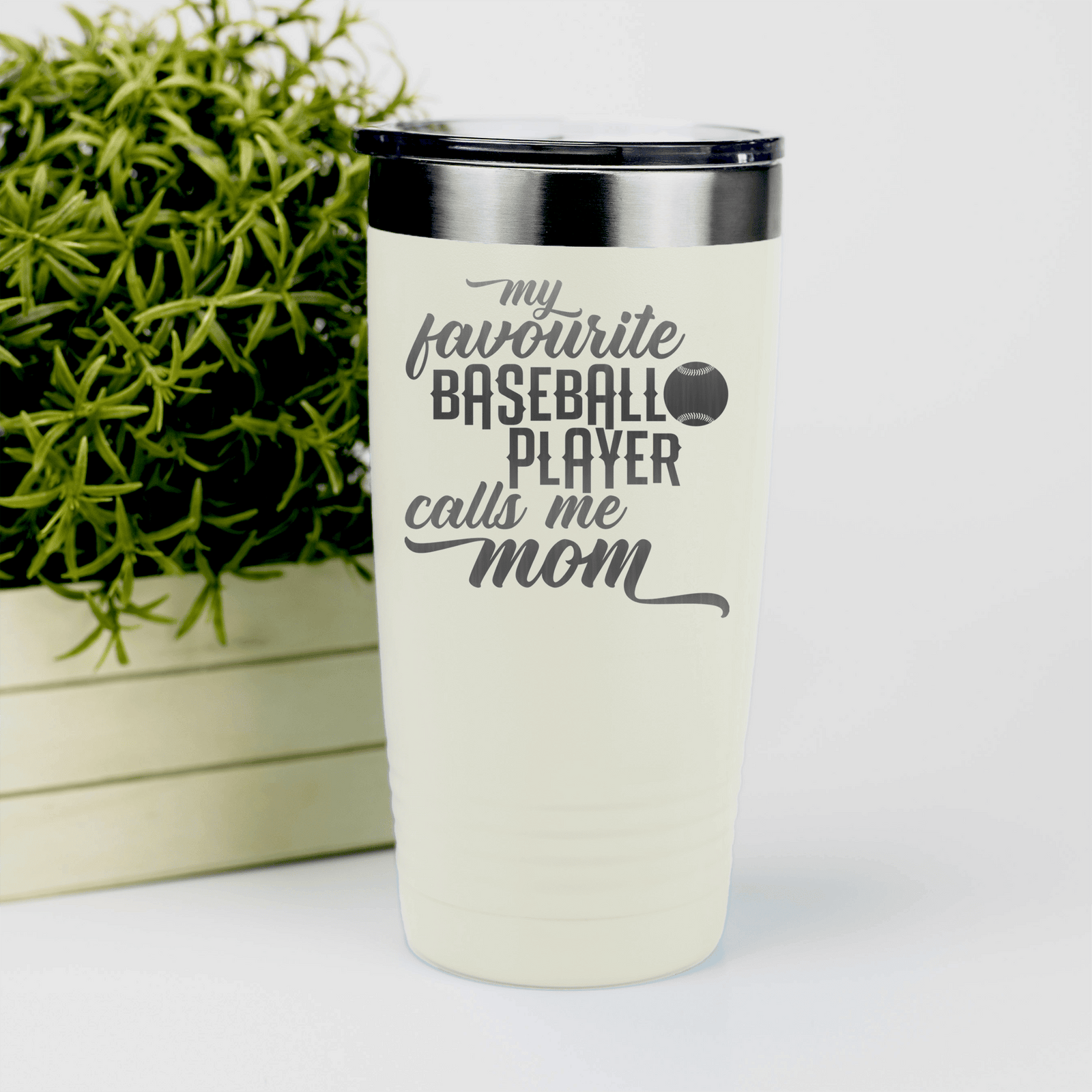 White baseball tumbler Moms MVP On The Diamond