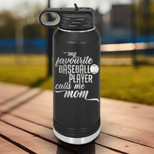 Load image into Gallery viewer, Black Baseball Water Bottle With Moms Mvp On The Diamond Design

