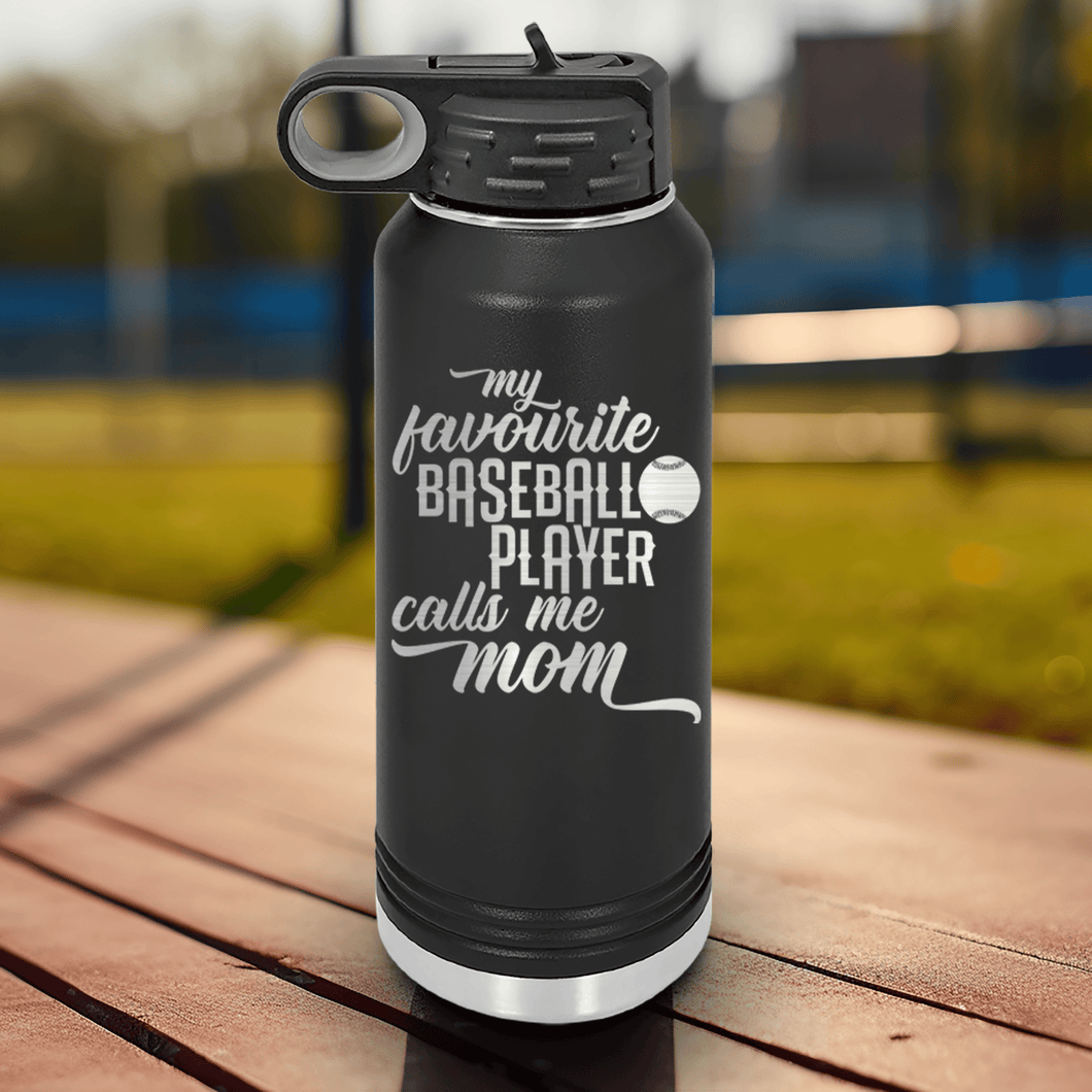 Black Baseball Water Bottle With Moms Mvp On The Diamond Design