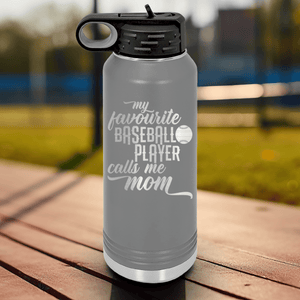 Grey Baseball Water Bottle With Moms Mvp On The Diamond Design