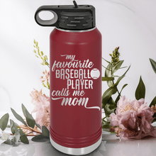 Load image into Gallery viewer, Maroon Baseball Water Bottle With Moms Mvp On The Diamond Design
