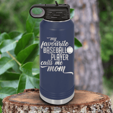 Load image into Gallery viewer, Navy Baseball Water Bottle With Moms Mvp On The Diamond Design
