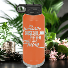 Load image into Gallery viewer, Orange Baseball Water Bottle With Moms Mvp On The Diamond Design
