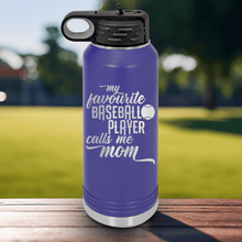 Load image into Gallery viewer, Purple Baseball Water Bottle With Moms Mvp On The Diamond Design
