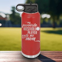 Load image into Gallery viewer, Red Baseball Water Bottle With Moms Mvp On The Diamond Design
