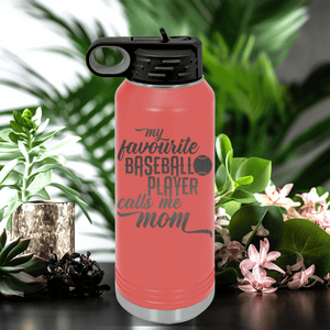Salmon Baseball Water Bottle With Moms Mvp On The Diamond Design