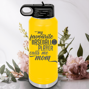 Yellow Baseball Water Bottle With Moms Mvp On The Diamond Design