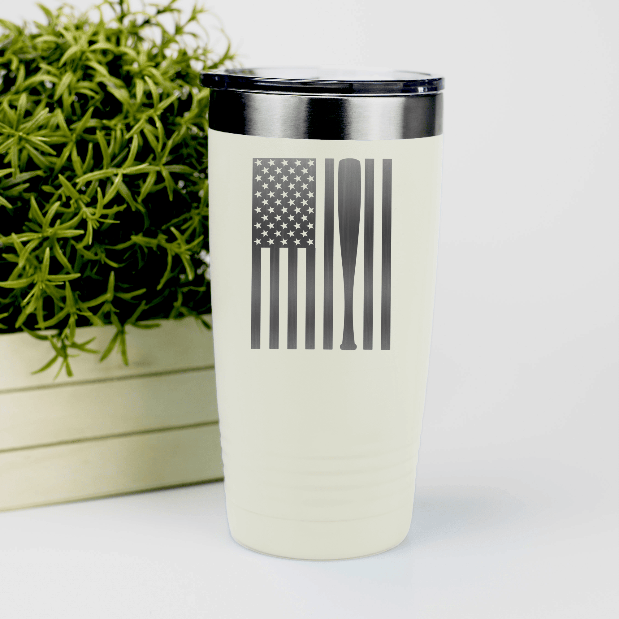 White baseball tumbler Patriotic Baseball Pride