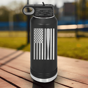 Black Baseball Water Bottle With Patriotic Baseball Pride Design