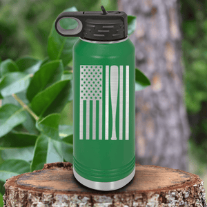 Green Baseball Water Bottle With Patriotic Baseball Pride Design