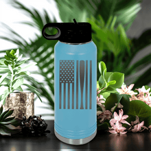 Load image into Gallery viewer, Light Blue Baseball Water Bottle With Patriotic Baseball Pride Design
