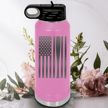 Load image into Gallery viewer, Light Purple Baseball Water Bottle With Patriotic Baseball Pride Design
