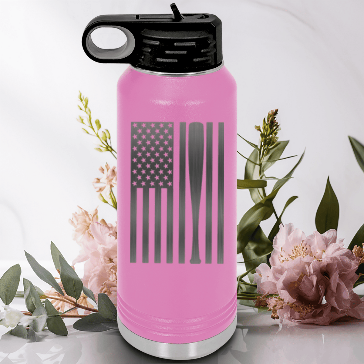 Light Purple Baseball Water Bottle With Patriotic Baseball Pride Design
