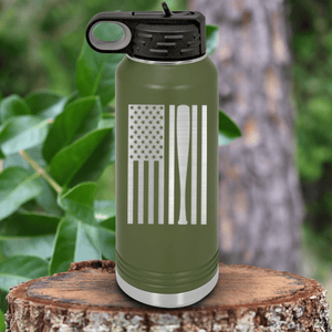 Military Green Baseball Water Bottle With Patriotic Baseball Pride Design