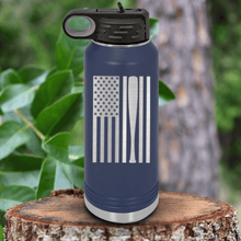 Load image into Gallery viewer, Navy Baseball Water Bottle With Patriotic Baseball Pride Design

