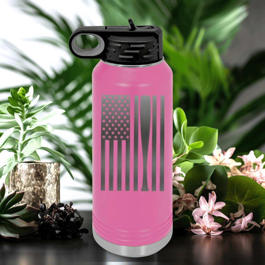Pink Baseball Water Bottle With Patriotic Baseball Pride Design