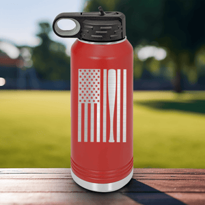 Red Baseball Water Bottle With Patriotic Baseball Pride Design