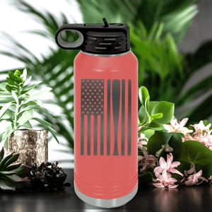 Salmon Baseball Water Bottle With Patriotic Baseball Pride Design