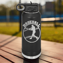 Load image into Gallery viewer, Black Baseball Water Bottle With Player Spotlight Design
