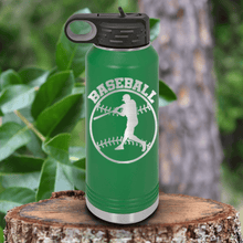 Load image into Gallery viewer, Green Baseball Water Bottle With Player Spotlight Design
