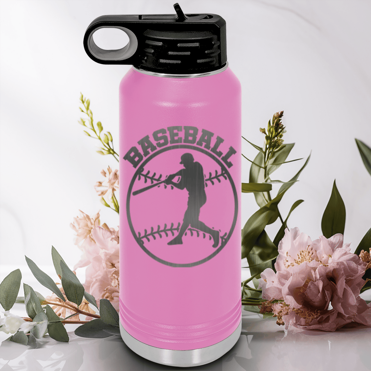 Light Purple Baseball Water Bottle With Player Spotlight Design
