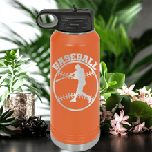 Load image into Gallery viewer, Orange Baseball Water Bottle With Player Spotlight Design

