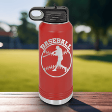 Load image into Gallery viewer, Red Baseball Water Bottle With Player Spotlight Design
